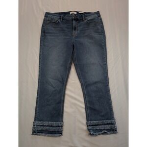 Jen7 by 7 For All Mankind Cropped Straight Jeans Blue Frayed Fringe Hem Size 12